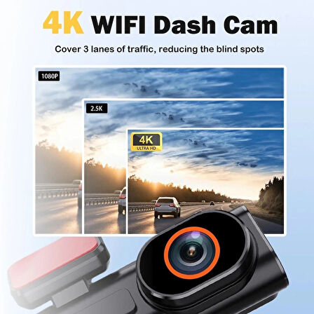 4K Ultra Hd Araç İçi Kamera Wifi Ön Arka Kamera GPS 1.97 inç Ekran