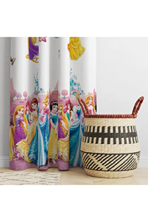 Prenses Desenli Model Renkli Kız Çocuk Odası 2Kat Pileli Güneşlik Fon Perde