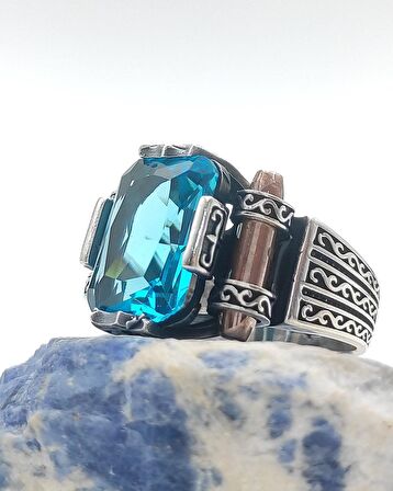925 Ayar Gümüş Aqua Baget Taşlı "Şah Cihan" Yüzüğü