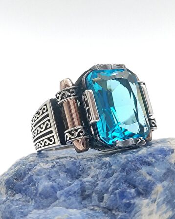 925 Ayar Gümüş Aqua Baget Taşlı "Şah Cihan" Yüzüğü