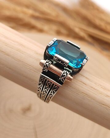 925 Ayar Gümüş Aqua Baget Taşlı "Şah Cihan" Yüzüğü