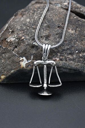 Terazi Figürlü 925 Ayar Erkek Gümüş Kolye Zincir