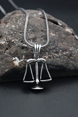 Terazi Figürlü 925 Ayar Erkek Gümüş Kolye Zincir