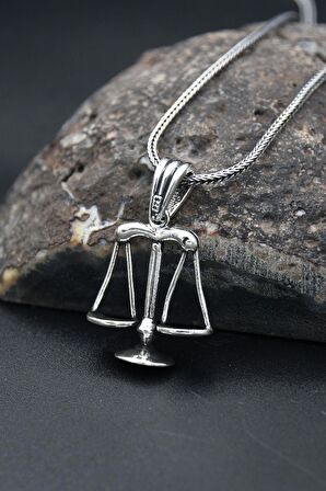 Terazi Figürlü 925 Ayar Erkek Gümüş Kolye Zincir