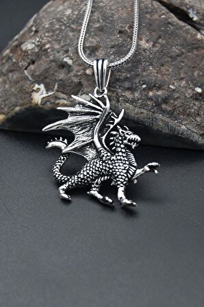 Ejderha Modelı 925 Ayar Erkek Gümüş Kolye Zincir