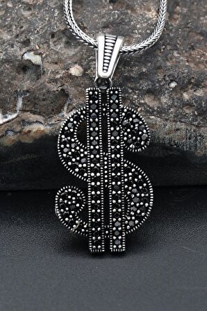 Dolar Desenli 925 Ayar Gümüş Kolye Zincir