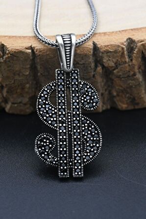 Dolar Desenli 925 Ayar Gümüş Kolye Zincir