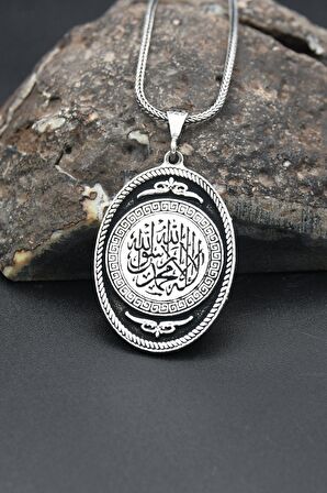 925 Ayar Erkek Gümüş Kolye Zincir ( La ilahe illallah,Muhammedün Resulullah ) Yazlı