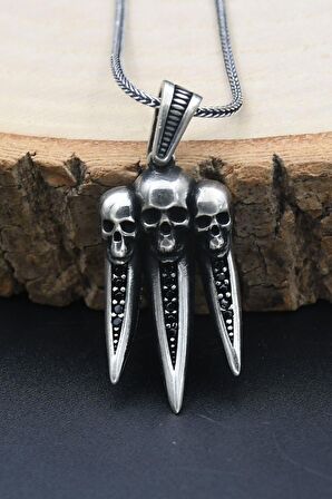 Fil Dişi Kurukafalı 925 Ayar Erkek Gümüş Kolye Zincir 