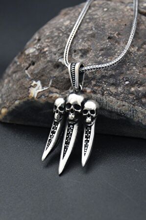 Fil Dişi Kurukafalı 925 Ayar Erkek Gümüş Kolye Zincir 