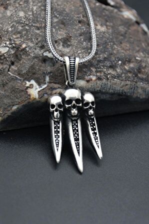 Fil Dişi Kurukafalı 925 Ayar Erkek Gümüş Kolye Zincir 