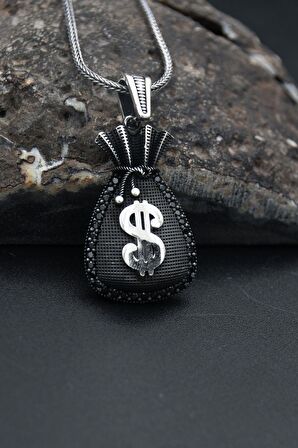 Dolar Desenli 925 Ayar Gümüş Kolye Zincir