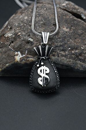 Dolar Desenli 925 Ayar Gümüş Kolye Zincir