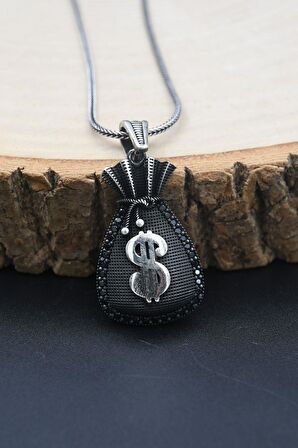 Dolar Desenli 925 Ayar Gümüş Kolye Zincir