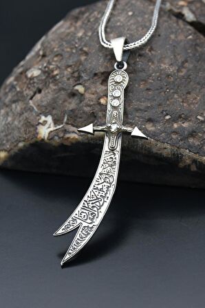 Zülfikar Kılıç Figürlü 925 Ayar Erkek Gümüş Kolye Zincir