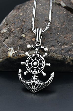 Çapa Dümen 925 Ayar Erkek Gümüş Kolye Zincir