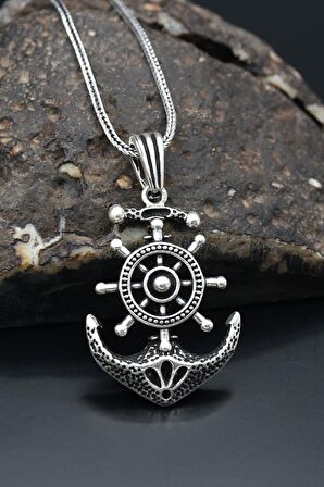 Çapa Dümen 925 Ayar Erkek Gümüş Kolye Zincir