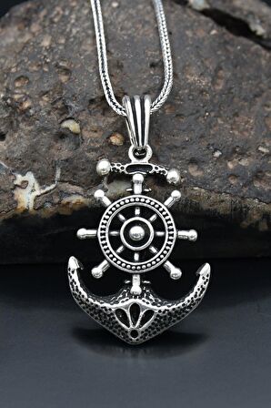 Çapa Dümen 925 Ayar Erkek Gümüş Kolye Zincir