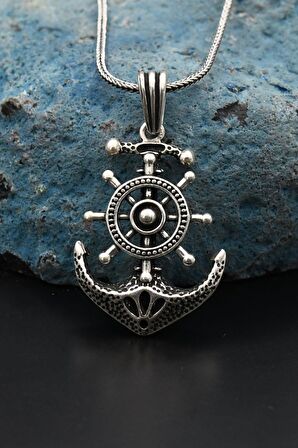 Çapa Dümen 925 Ayar Erkek Gümüş Kolye Zincir