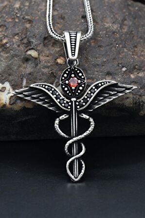 Tıp Simgeli Sağlıkçı  925 Ayar Gümüş Kolye Zincir 