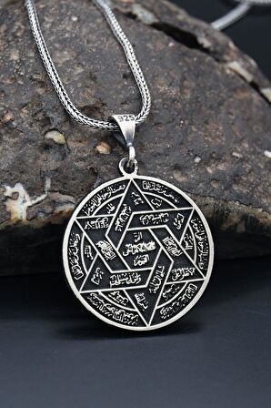 Hz. Süleyman Mührü 925 Ayar Erkek Gümüş Kolye Zincir