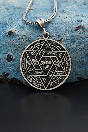 Hz. Süleyman Mührü 925 Ayar Erkek Gümüş Kolye Zincir