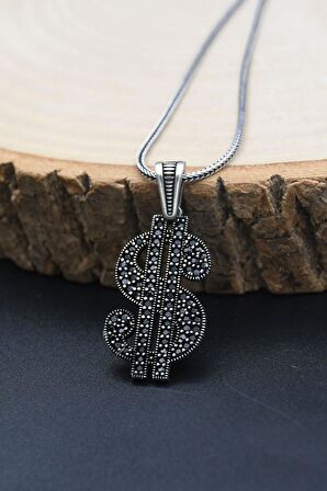 Dolar Desenli 925 Ayar Gümüş Kolye Zincir