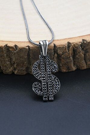 Dolar Desenli 925 Ayar Gümüş Kolye Zincir