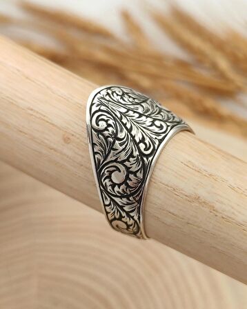 925 Ayar Gümüş Yüzük Kalem İşçilikli Zihgir