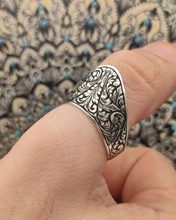 925 Ayar Gümüş Yüzük Kalem İşçilikli Zihgir