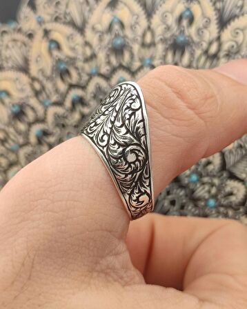 925 Ayar Gümüş Yüzük Kalem İşçilikli Zihgir