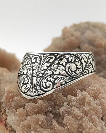 925 Ayar Gümüş Yüzük Kalem İşçilikli Zihgir