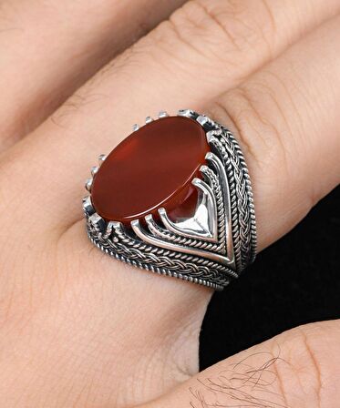 Akik Taşlı 925 Ayar Gümüş Erkek Yüzüğü