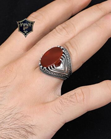 Akik Taşlı 925 Ayar Gümüş Erkek Yüzüğü