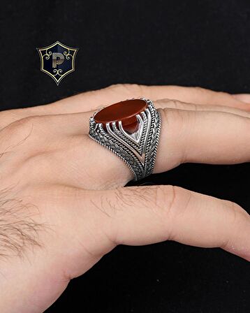 Akik Taşlı 925 Ayar Gümüş Erkek Yüzüğü