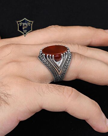 Akik Taşlı 925 Ayar Gümüş Erkek Yüzüğü