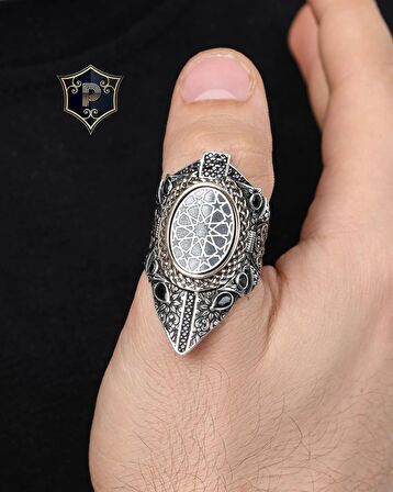 Selçuklu Deseni 925 Ayar Gümüş Zihgir Erkek Yüzüğü