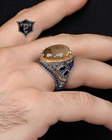 Yemen Akik Taşlı 925 Ayar Gümüş Erkek Yüzüğü Zirkon Taş Süslemeli Süslemeli