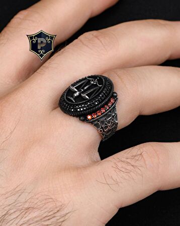 Terazi Figürlü 925 Ayar Gümüş Erkek Yüzüğü Zirkon Taş Süslemeli