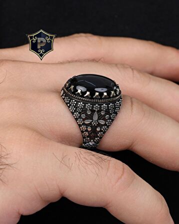 Oniks Taşlı 925 Ayar Gümüş Erkek Yüzüğü