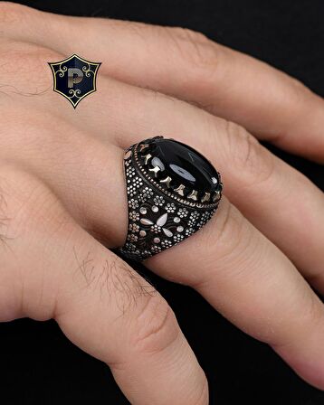 Oniks Taşlı 925 Ayar Gümüş Erkek Yüzüğü