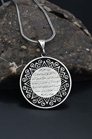 Ayetel Kürsi Yazılı Gümüş Kolye Zincir 925 Ayar