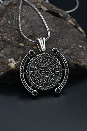 Hz. Süleyman Mührü Gümüş Kolye Zincir 925 Ayar