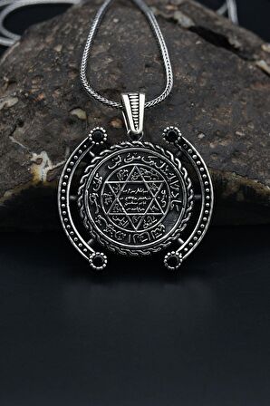 Hz. Süleyman Mührü Gümüş Kolye Zincir 925 Ayar