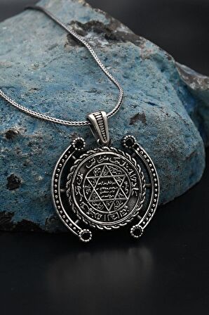 Hz. Süleyman Mührü Gümüş Kolye Zincir 925 Ayar