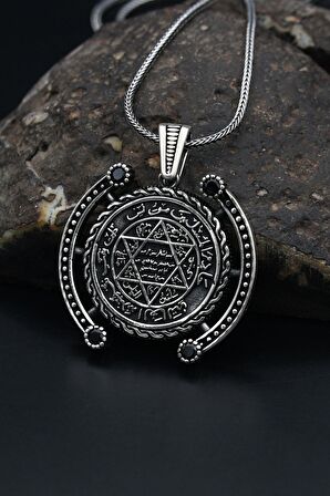 Hz. Süleyman Mührü Gümüş Kolye Zincir 925 Ayar