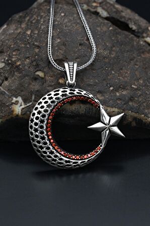 Ay Yıldızlı Gümüş Erkek Kolye Zincir 925 Ayar