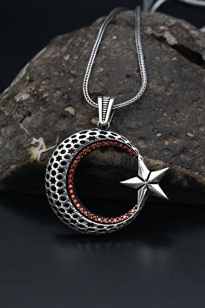 Ay Yıldızlı Gümüş Erkek Kolye Zincir 925 Ayar