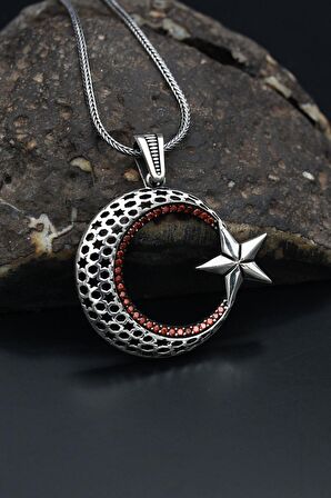 Ay Yıldızlı Gümüş Erkek Kolye Zincir 925 Ayar