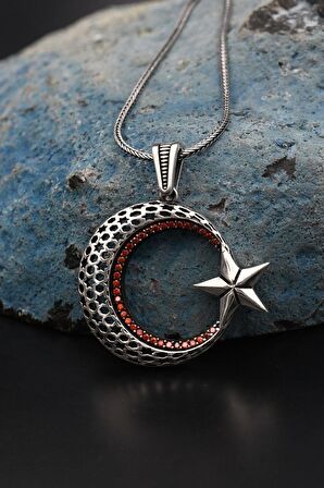 Ay Yıldızlı Gümüş Erkek Kolye Zincir 925 Ayar